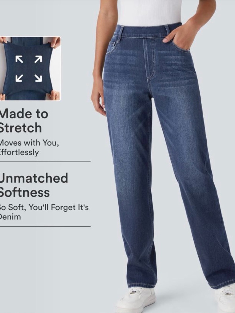 Halara Flex™ High Waisted Pockets Straight Leg Washed Casual Jeans